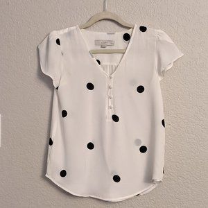 LOFT Petite Dot Buttoned Petal Sleeve Top